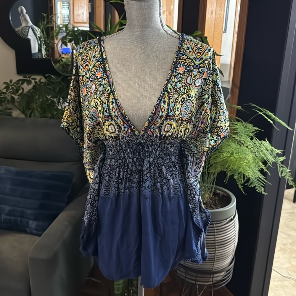 Gorgeous Blue Printed Beach Cover Up